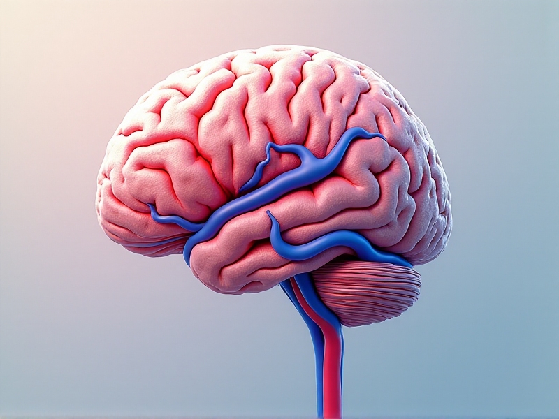 A detailed illustration of blood vessels in the brain, showing constriction and dilation. The image highlights the vascular changes that occur during a migraine attack, with red and blue colors representing blood flow. The background is a soft gradient of white and gray, emphasizing the scientific and medical context of the image.