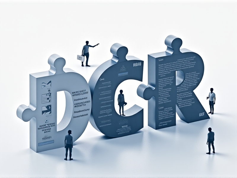 An illustration depicting the challenges of OCR integration, including accuracy issues, integration difficulties, and data privacy concerns. The image features a puzzle with missing pieces, symbolizing the complexities of OCR integration, with a modern and minimalist design.